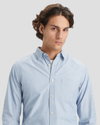 View of model wearing End On End Delft Men's Slim Fit Icon Button Up Shirt.