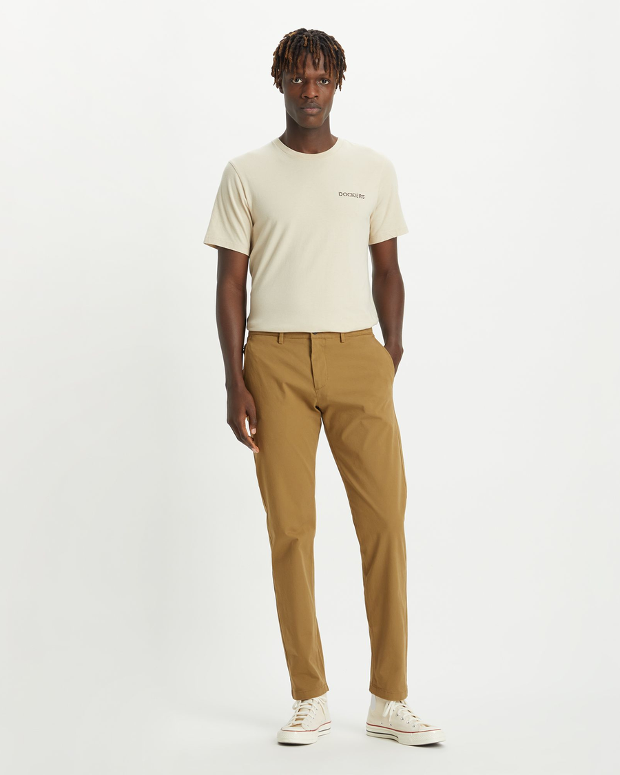 Front view of model wearing Ermine Crafted Khaki Pants, Slim Tapered Fit.