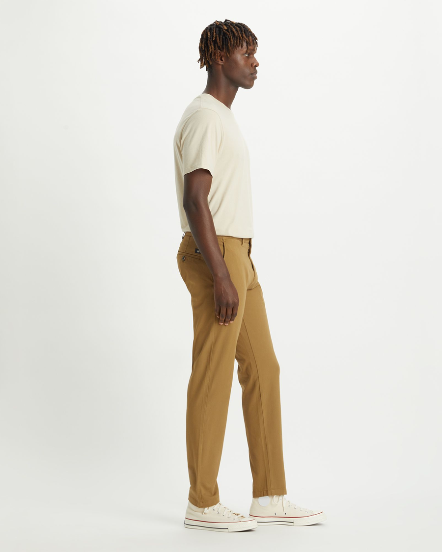 Side view of model wearing Ermine Crafted Khaki Pants, Slim Tapered Fit.