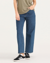 Front view of model wearing Estuary Women's High Straight Sutter Pants.