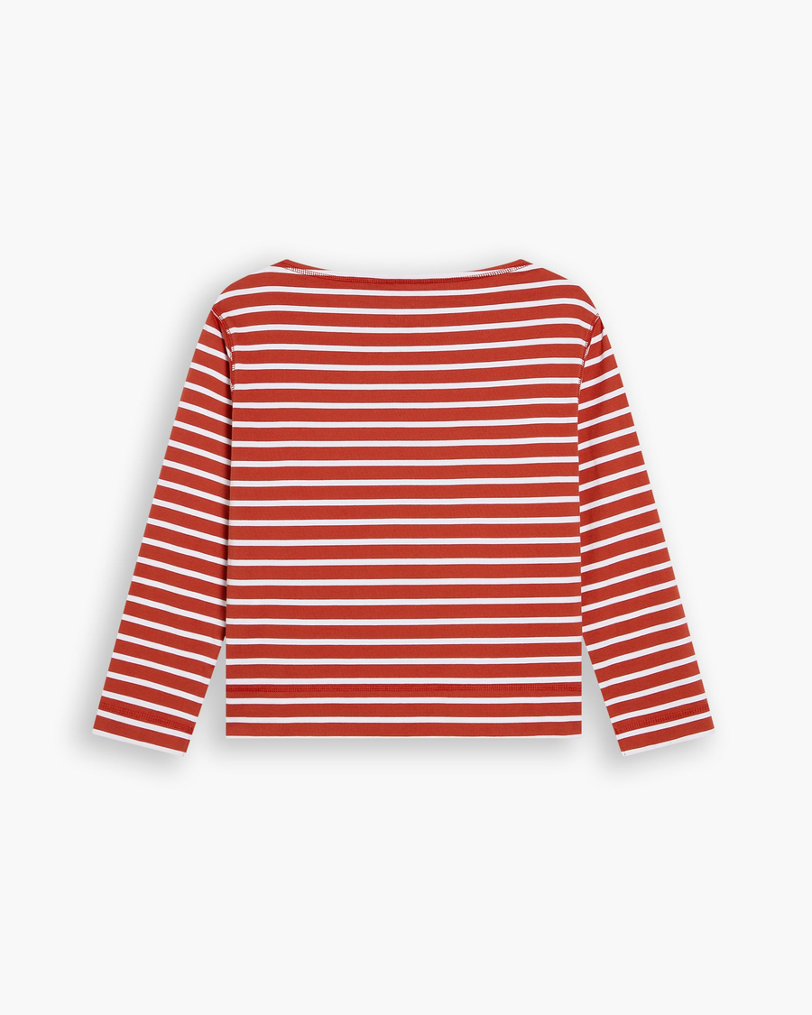 View of model wearing Fire Whirl Boatneck Tee, Regular Fit.