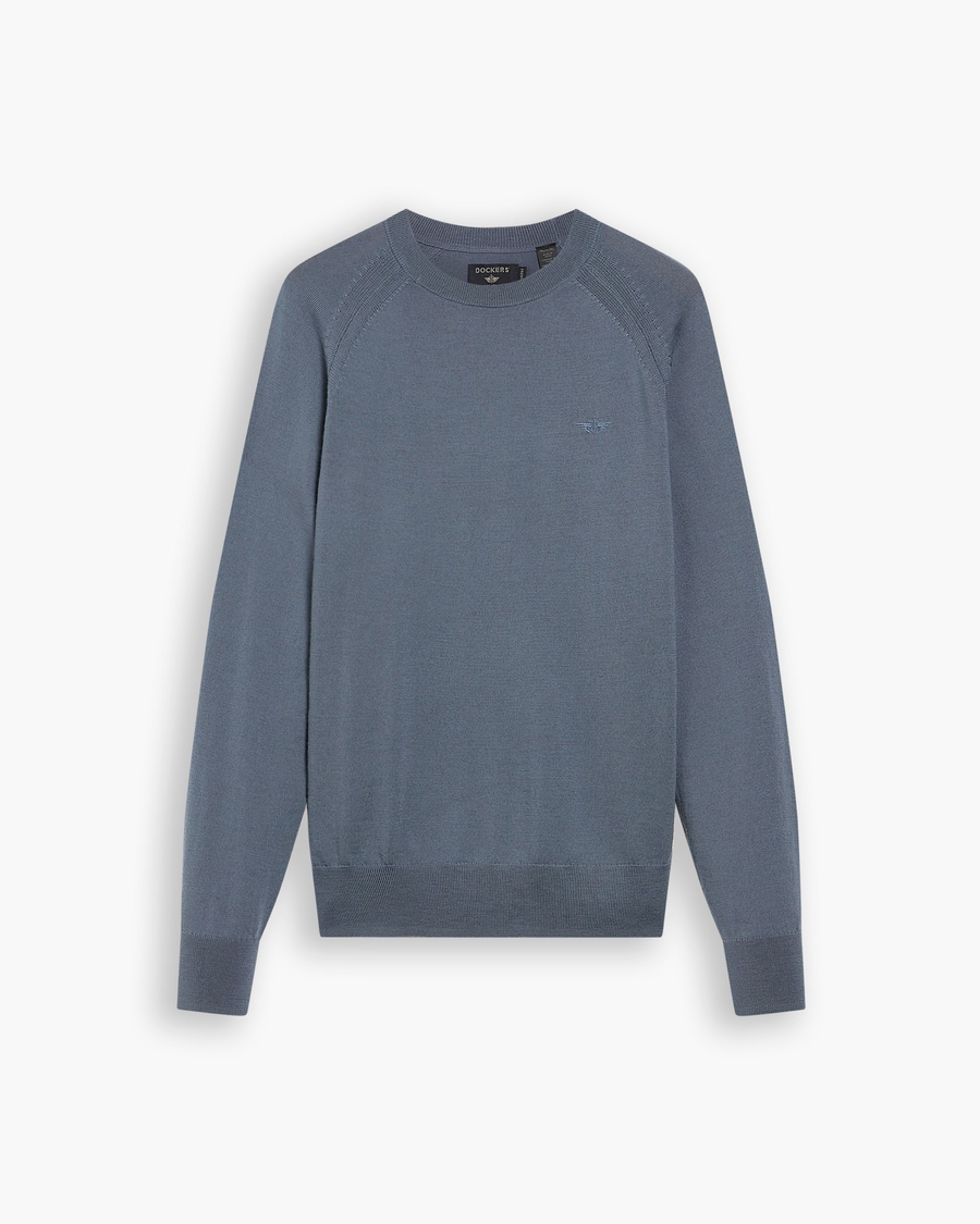 View of model wearing Folkstone Gray Crewneck Sweater, Regular Fit.