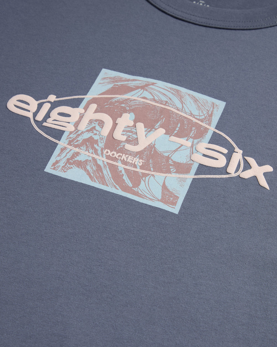 View of model wearing Folkstone Gray Eighty-Six Crewneck Tee, Relaxed Fit.