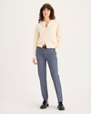 Front view of model wearing Folkstone Gray Mid-Rise Collins Trouser with Sculpt, Slim FIt.