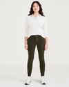 Front view of model wearing Forest Night Women's Skinny Fit Chino Pants.