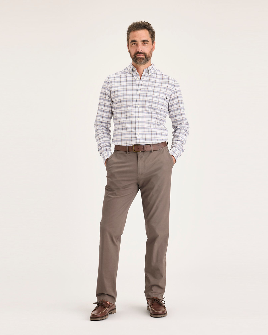 Front view of model wearing Fossil Crafted Khaki Pants, Slim Fit.