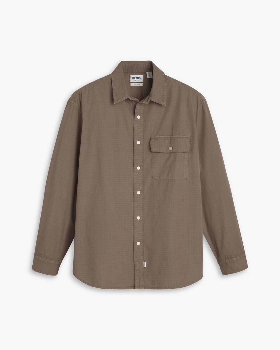 View of model wearing Fossil Garment Dye Eighty-Six Shirt, Relaxed Fit.