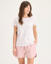 Front view of model wearing Gilly Pale Mauve Favorite Tee Shirt, Slim Fit.