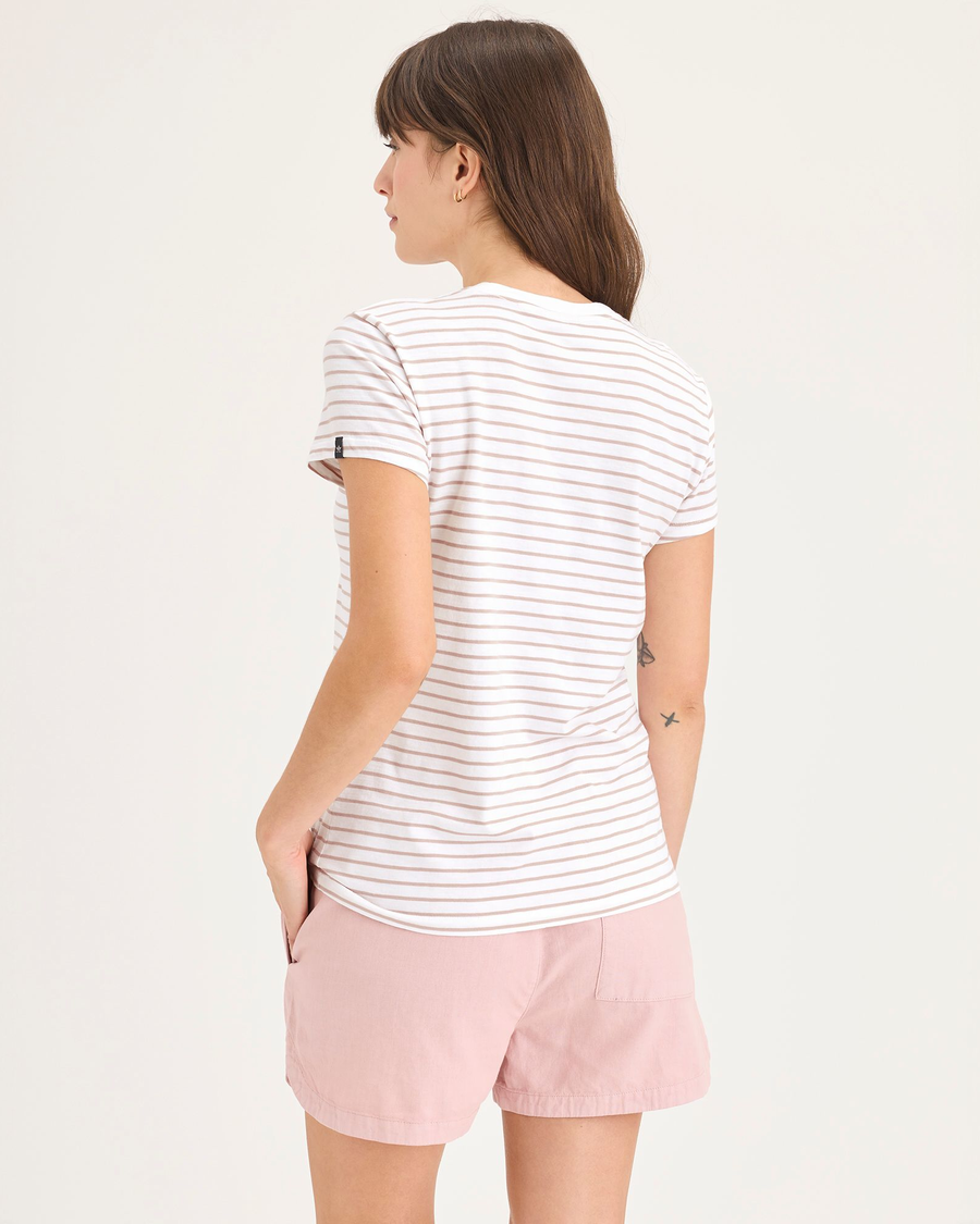 Back view of model wearing Gilly Pale Mauve Women's Slim Fit Favorite Tee.