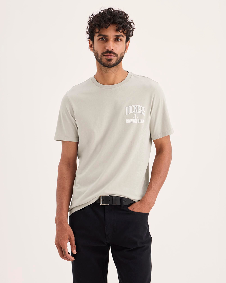 Front view of model wearing Grit Graphic Tee, Slim Fit.