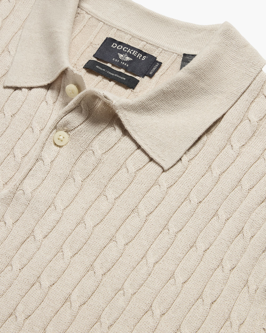 View of model wearing Grit Sweater Polo, Regular Fit.