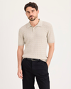 Front view of model wearing Grit Sweater Polo, Regular Fit.