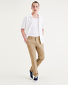 View of model wearing Harvest Gold Alpha Chino Pants, Slim Fit.