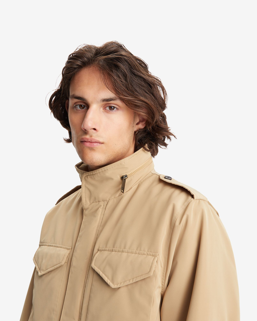 View of model wearing Harvest Gold Men's Field Jacket.