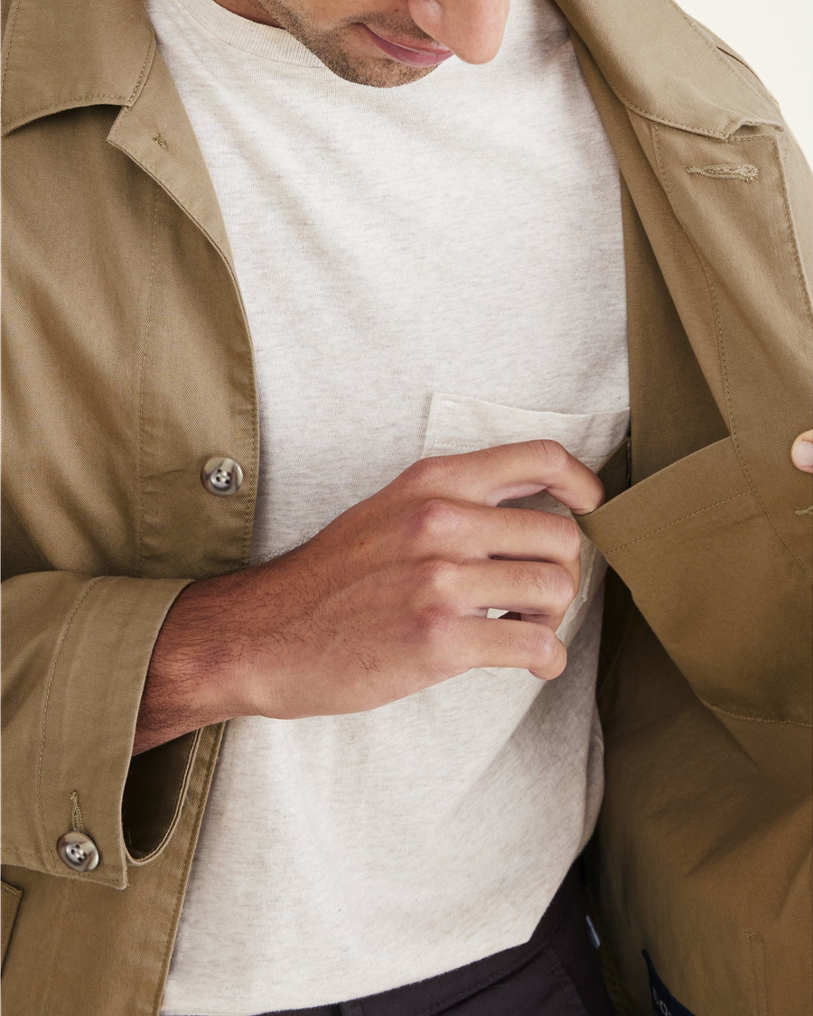 View of model wearing Harvest Gold Men's Regular Fit Chore Coat.