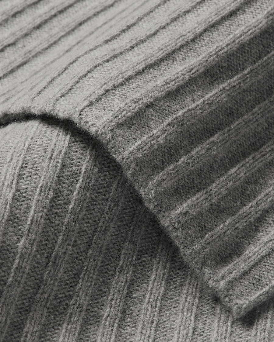 View of model wearing Heather Gray Mockneck Sweater, Relaxed Fit.