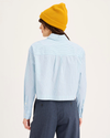 Back view of model wearing Ice Water Boxy Cropped Shirt, Relaxed Fit.
