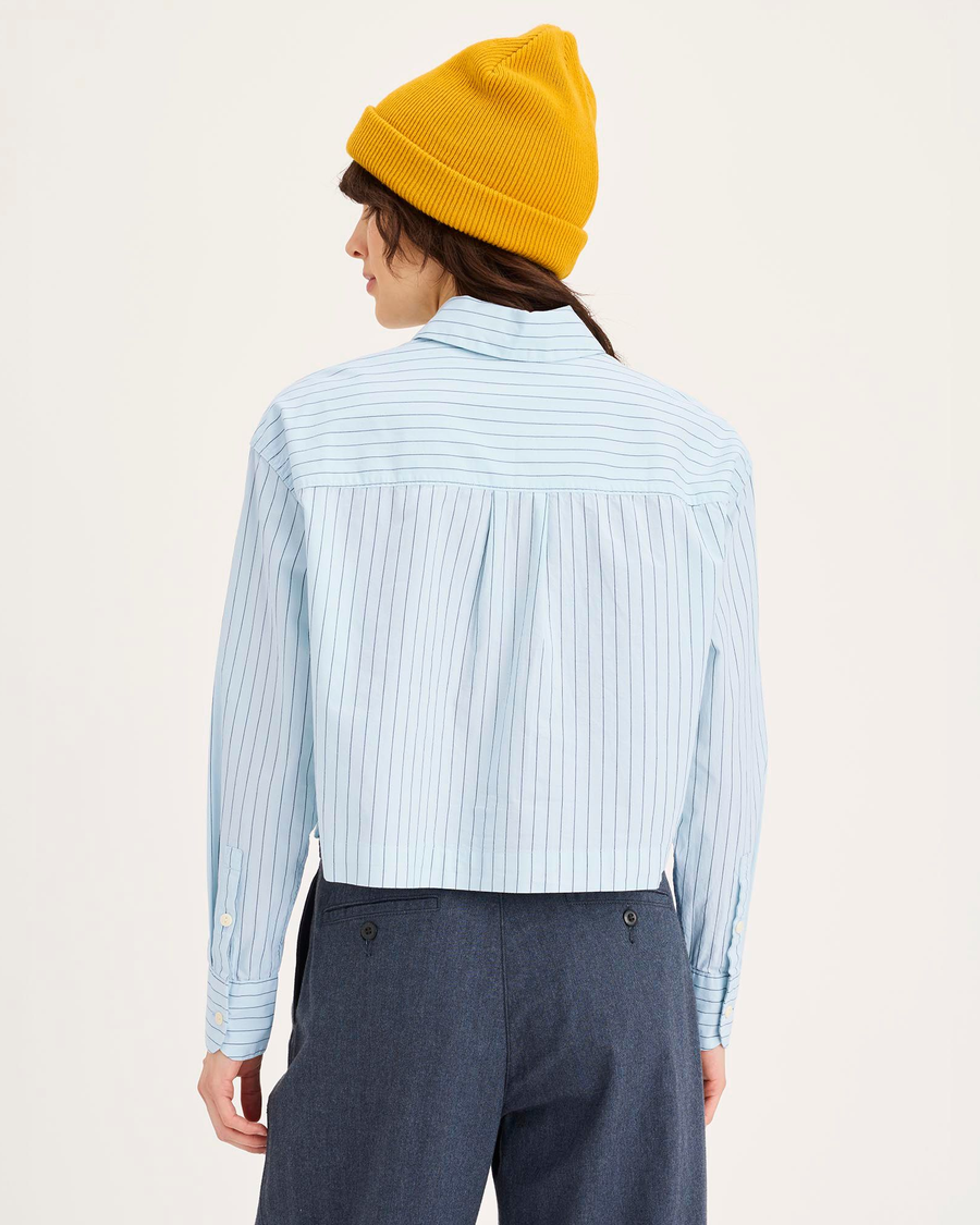 Back view of model wearing Ice Water Boxy Cropped Shirt, Relaxed Fit.