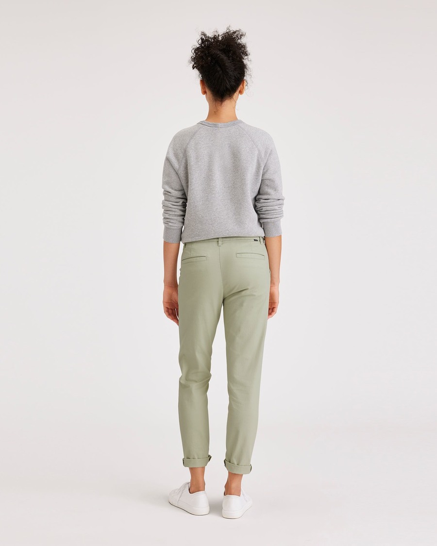 Back view of model wearing Lint Women's Slim Fit Weekend Chino Pants.