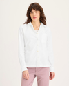 Front view of model wearing Lucent White 1-Pocket Shirt, Regular Fit.