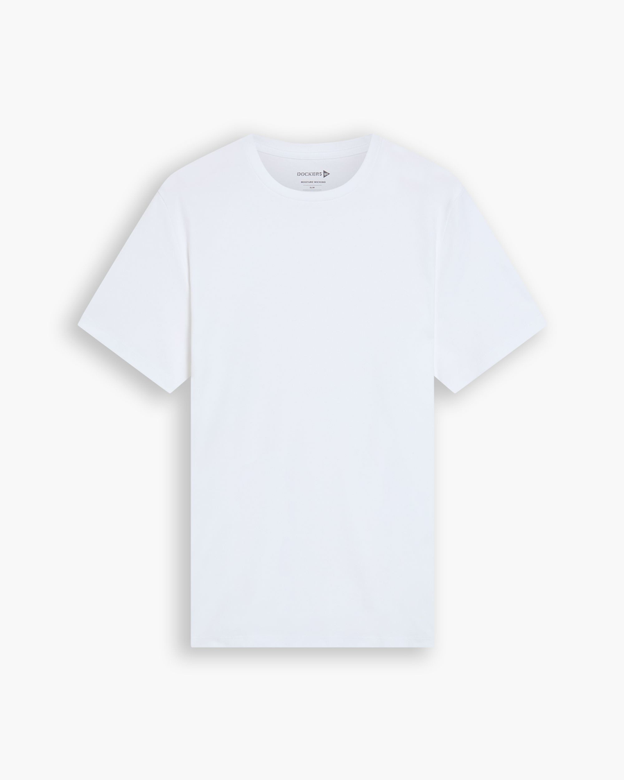 View of model wearing Lucent White Go Tee, Slim Fit.