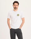 Front view of model wearing Lucent White Graphic Tee, Slim Fit.