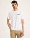 Front view of model wearing Lucent White Logo Tee, Slim Fit.