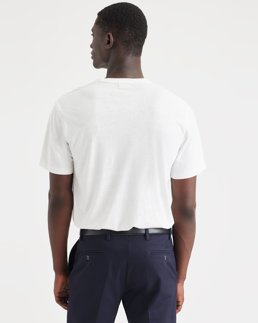 Back view of model wearing Lucent White Men's Regular Fit Original Tee Shirt.