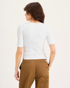 Back view of model wearing Lucent White Rib Tee, Slim Fit.