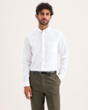 Front view of model wearing Lucent White Signature Shirt Long Sleeve with Stain Defender®, Slim Fit.