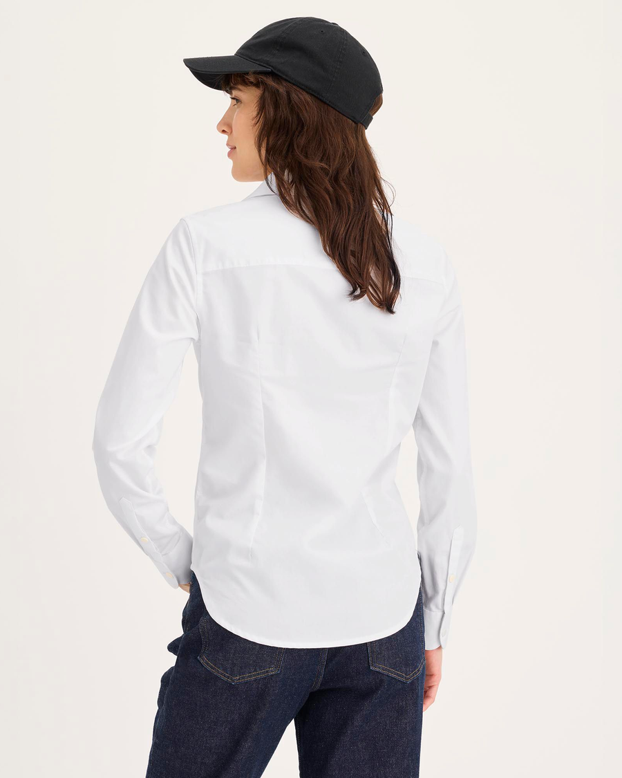 Back view of model wearing Lucent White Signature Shirt with Stain Defender®, Slim Fit.