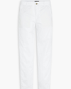View of model wearing Lucent White Women's Slim Fit Weekend Chino Pants.
