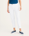Front view of model wearing Lucent White Women's Slim Fit Weekend Chino Pants.