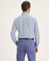 Back view of model wearing Lyford Bel Air Blue Men's Slim Fit Crafted Shirt.