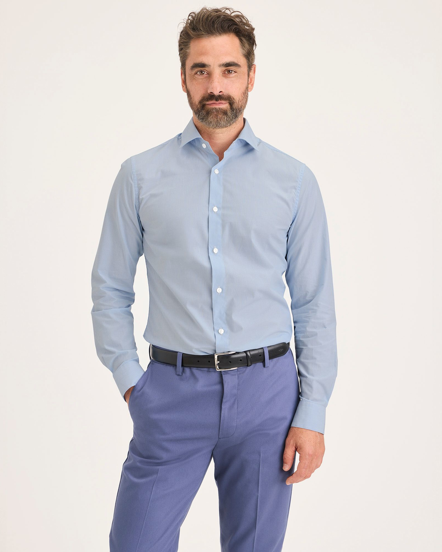 Front view of model wearing Lyford Bel Air Blue Men's Slim Fit Crafted Shirt.