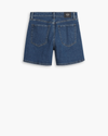 View of model wearing Medium Wash Women's  High-Rise Shorts.