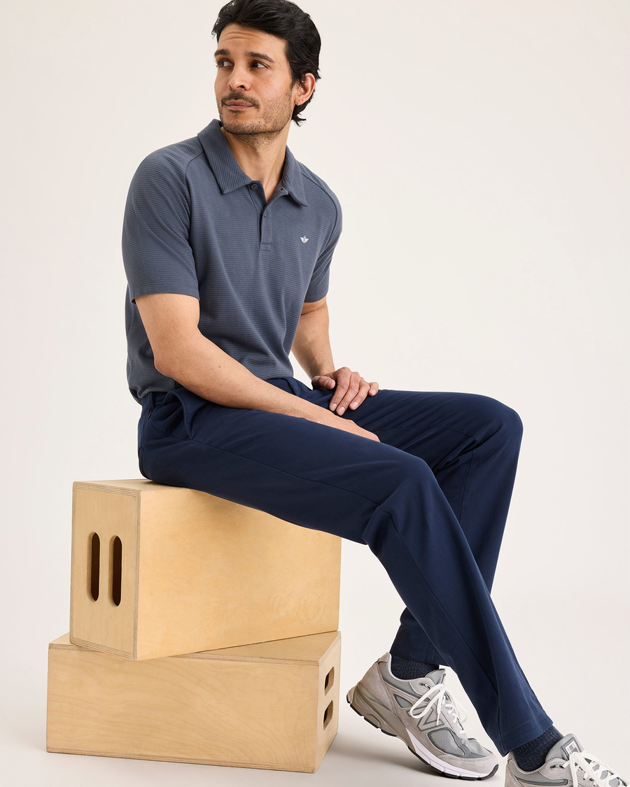 View of model wearing Navy Blazer Go Activeflex Chino, Slim Fit.
