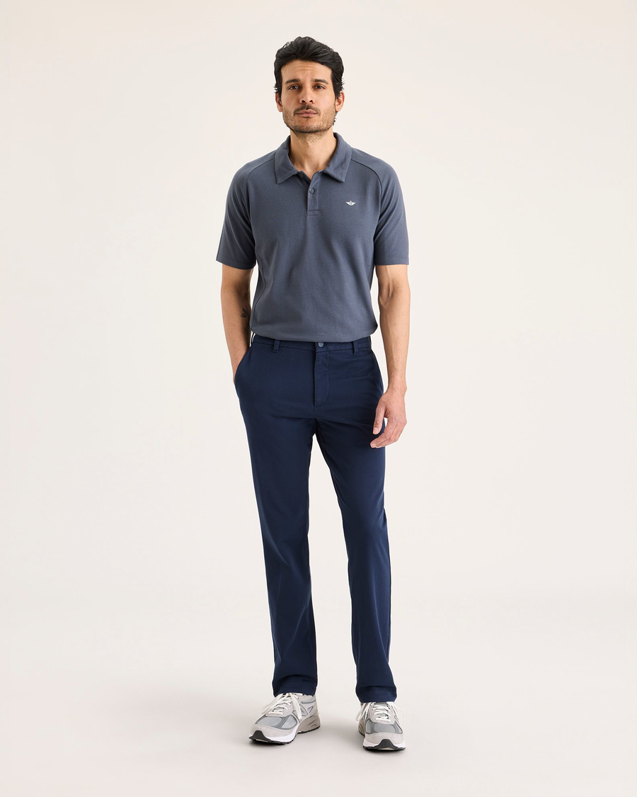 Front view of model wearing Navy Blazer Go Activeflex Chino, Slim Fit.
