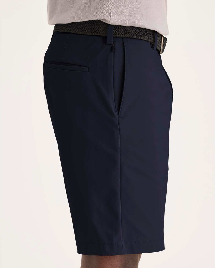 Side view of model wearing Navy Blazer Go Airweave Short.