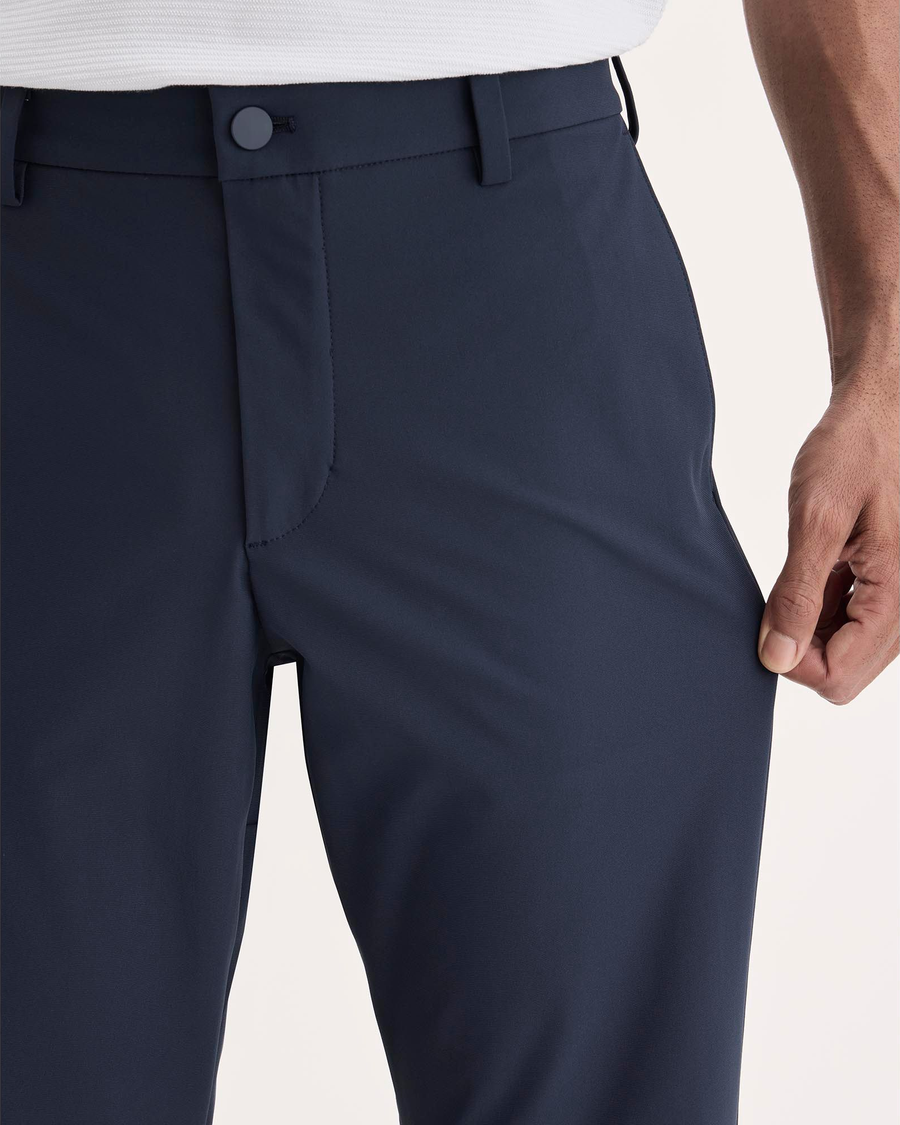 View of model wearing Navy Blazer Go Chino, Slim Fit with Airweave.