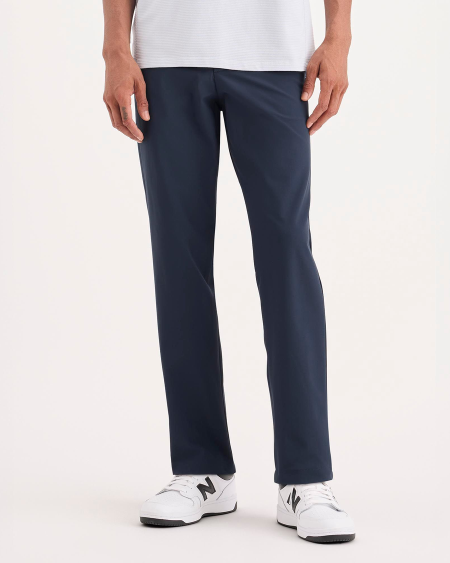 Front view of model wearing Navy Blazer Go Chino, Slim Fit with Airweave.