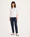 Front view of model wearing Navy Blazer Go Pant, Slim Fit with Airweave.