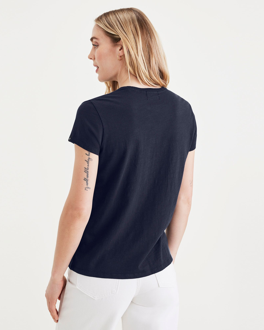 Back view of model wearing Navy Blazer Graphic Tee, Slim Fit.