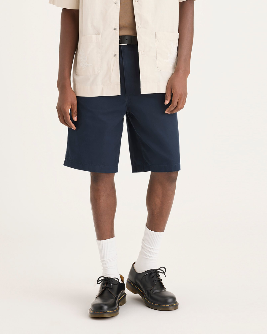 Front view of model wearing Navy Blazer Men's Loose Fit Eighty-Six Dock 10" Shorts.