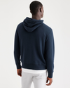 Back view of model wearing Navy Blazer Men's Regular Fit Popover Hoodie.