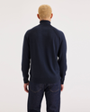 Back view of model wearing Navy Blazer Men's Regular Fit Turtleneck Sweater.