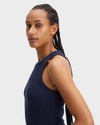 View of model wearing Navy Blazer Rib Tank with Lofi Knit, Slim Fit.