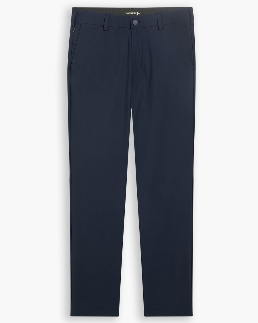 View of model wearing Navy Go Airweave Chino, Straight Fit.