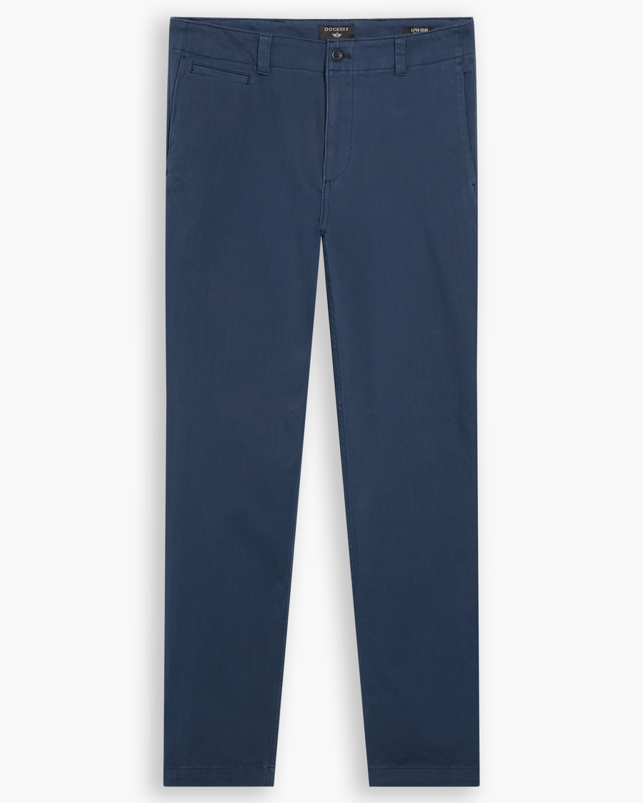 View of model wearing Ocean Blue Alpha Chino Pants, Slim Fit.