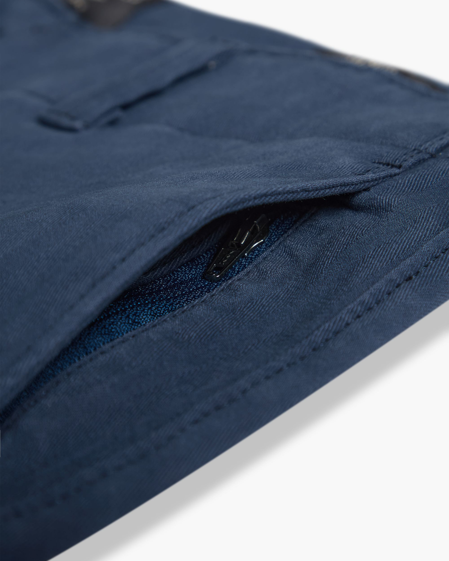 View of model wearing Ocean Blue Alpha Chino Pants, Slim Fit.